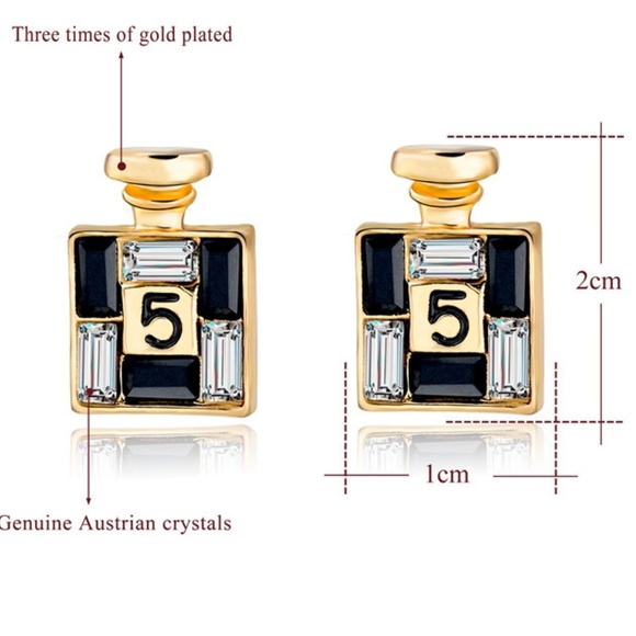 NWT Black Gold Crystal Chic Fashion Stud Earrings - Picture 4 of 4